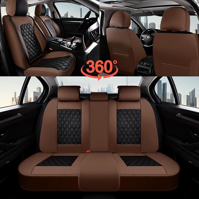 Coverado Universal Car Seat Covers Full Set, Premium Breathable Waterproof Faux Leather Front & Rear Seat Protectors, Luxury Automotive Interior for Sedans SUVs Trucks – CoffeeBlack - Image 8