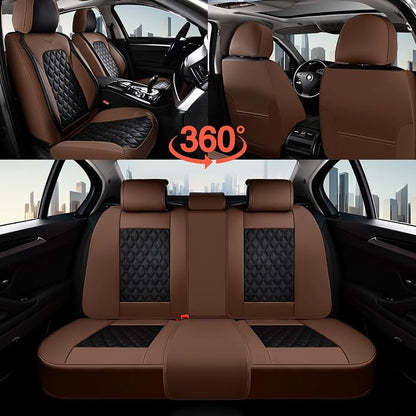 Coverado Universal Car Seat Covers Full Set, Premium Breathable Waterproof Faux Leather Front & Rear Seat Protectors, Luxury Automotive Interior for Sedans SUVs Trucks – CoffeeBlack - Image 8