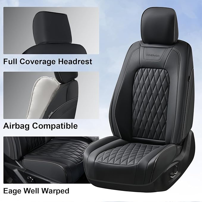 Coverado Leather Seat Covers Full Set Fit for Ford F150 F250 F350 F450, Waterproof Ford F150 Truck Seat Covers Fit for 2015-2026 F150 and 2017-2026 F250 F350 F450 (Black) - Image 3