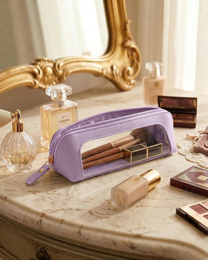 Cute Makeup Bag Travel Toiletry Bag for Women Small Cosmetic Bags Cute PVC Waterproof Makeup Pouch for Purse Makeup Brushes Bag Pencil Case Accessory Bag (Slim, Purple) - Image 5
