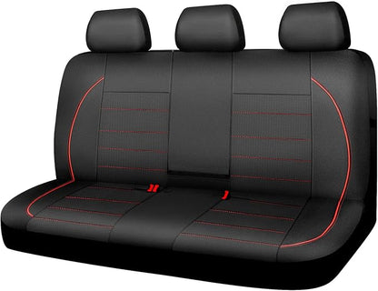 CAR PASS Leather Back Seat Cover,Piping Waterproof Bench Seat Cover, Rear Seat Cover Universal Fit for Cars Sedans SUVs Truck 95% Automotive Interior Backseat Car Covers (Rear,Black and Red) by CARPASS