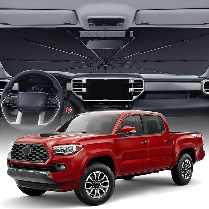Zanch Upgrade Windshield Sun Shade, Custom Fit for Toyota Tacoma 2016-2025 [Titanium-Silver Reflective Coating] Blocks 99% UV & Heat, Sunshade Umbrella for Tacoma 2016 2017 ... 2022 2023 2024 2025 by Zanch