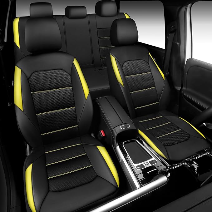 CAR PASS Memory 3D Foam Car Seat Covers Full Set, Breathable Mesh Thick Seat Covers for Car, Yellow Leather Seat Covers, Universal Automotive Comfort for SUVs Trucks,Airbag Compatible, Black Yellow - Image 2