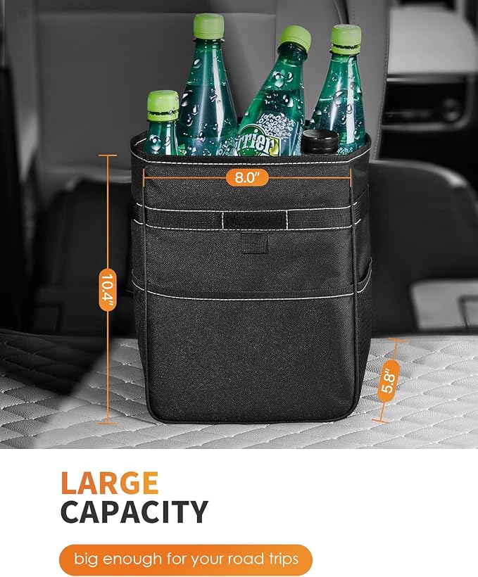 HOTOR Car Trash Can, Leak-Proof Car Organizer, Black | 2-Gallon, Storage Bag for Back, Front or Console of Cars, Sedans, SUVs & Trucks, Easy-to-Install Car Accessory for Interior - Image 6