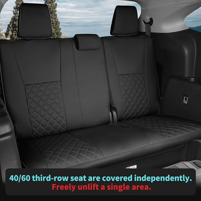 Custom Seat Covers for Toyota Highlander 2020-2024 8 Seats Black | faux leather, 2nd row 40/60 split bench, waterproof, breathable, airbag compatible, stain resistant, easy install - Image 4