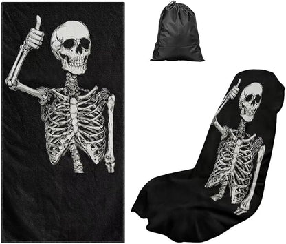 Funny Skeleton Towel Seat Covers for Cars Front Seat Towel Cover | Skull Skeleton Sweat Seat Cover Protector Universal Non Slip Waterproof Sweat Protector with Storage Bag for Yoga Beach Gym by YMPUDXFI