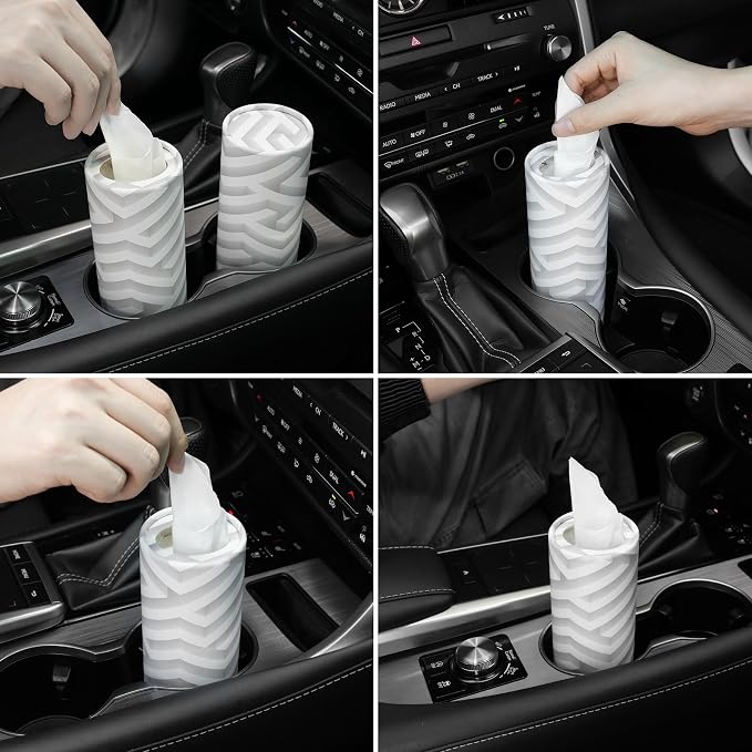 SINGARO Car Tissue Holder, 4 Pack Car Cup Holder Facial Tissues with Travel Tissue Bag, Quick and Convenient Flower Combination Car Tissue Box(4 Canisters/200 Tissues) White - Image 4