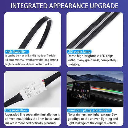 LED Car Ambient Lighting Strip for Tesla High Brightness with APP Control Multiple Colors and Car LED Strip Lighting Neon Lights for Model 3/Y (Dashboard& 4 Floor Lights) - Image 6