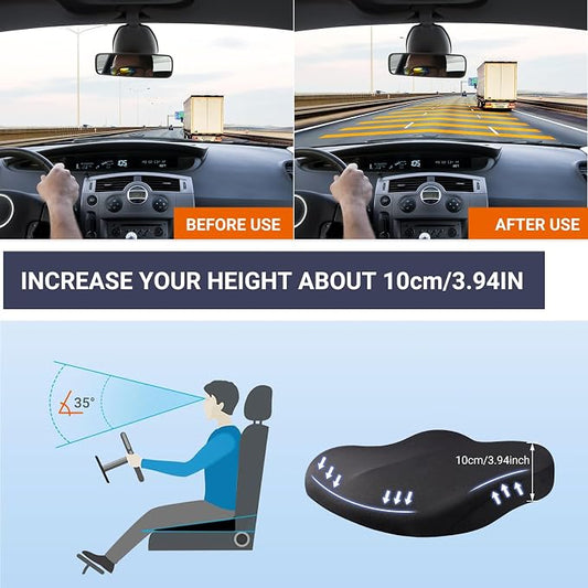 Adult Booster Car Seat Cushion, Wedge Memory Foam Pad for Driving Seat, Effectively Increase Height By 3.94 inch, Car Travel Accessories for Long Trips, (Black) - Image 2