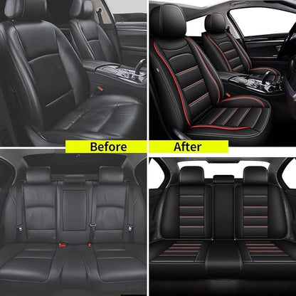 IKABEVEM Car Seat Covers Fit for Honda HRV 2016-2026: Full Set Luxury Leather Automotive Seat Covers, HR-V Car Seat Protector(5 Seats, Black&Redline) - Image 5