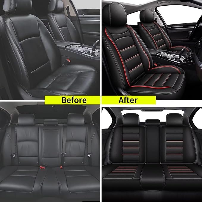 IKABEVEM Car Seat Covers Fit for Honda CR-V 2007-2024 2025 2026: Full Set Luxury Leather Automotive Seat Covers, Car Seat Protector(5 Seats, Black&Redline) - Image 5