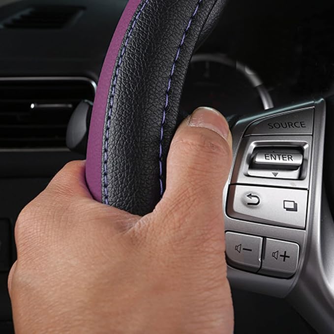 Leather Car Steering Wheel Cover, Universal Fit for Most Cars, Purple | Microfiber Leather,Non-Slip Breathable Auto Steering Wheel Protector - Image 5