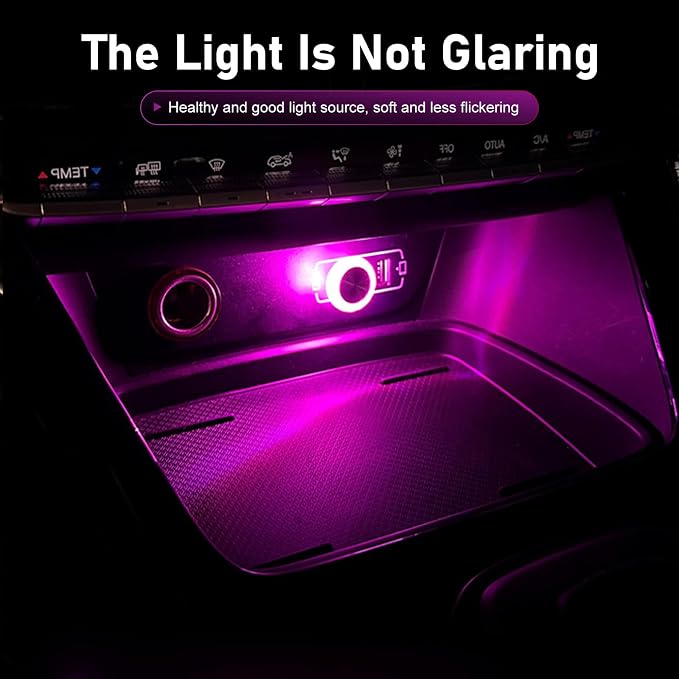 1 PC Mini USB LED Car Atmosphere Lamp, Round Crystal Plug-and-Play Car Ambient Light, Portable Personalized Auto Interior Decor Night Light, Universal for Most Cars, SUVs (Purple) - Image 5