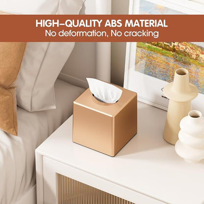 Y-in Hand Tissue Box Cover, Square Facial Cube Tissue Box Holder, Storage Accessories for Bathroom Vanity, Bedroom Countertops, Dressers, Night Stand, Parlors and Offices - Camel Rose Gold - Image 6