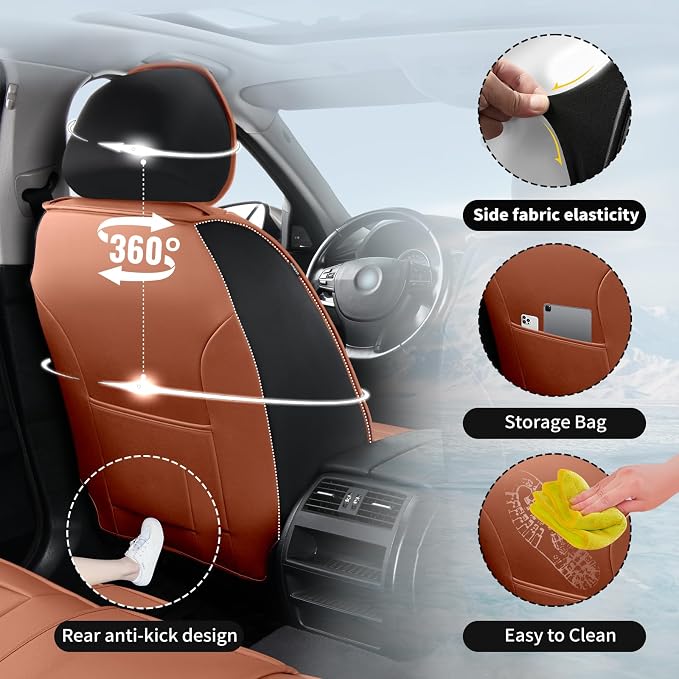 Fit Camry Premium Leather Car Seat Covers for Toyota Camry 2012-2025 2026 - Waterproof，Breathable，All-Weather Seat Cushion Protecto & Airbag Compatible, Full Set Brown&Black - Image 8