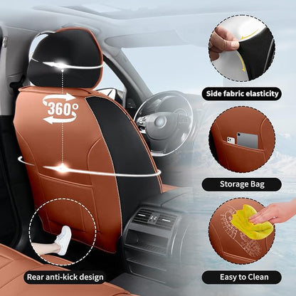 Fit Corolla Premium Leather Car Seat Covers for Toyota Corolla 2000-2025 2026 - Waterproof，Breathable，All-Weather Seat Cushion Protecto & Airbag Compatible, Full Set Brown&Black - Image 8
