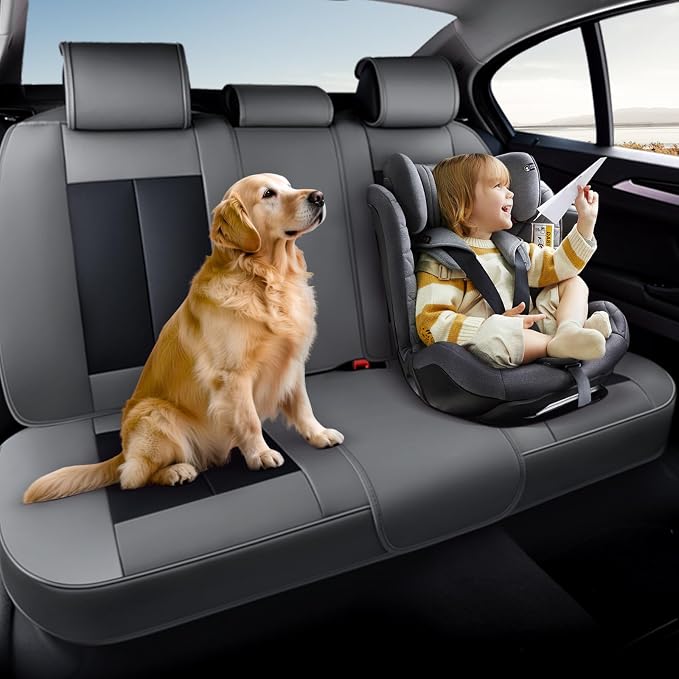 Coverado Car Seat Covers, Rear Seat Covers Leather Car Seat Covers Waterproof Back Seat Cover for Cars, 3-Pieces Seat Covers Backseat Universal Seat Cushion Protector for Most Cars Trucks, Gray&Black - Image 7