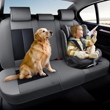 Coverado Car Seat Covers, Rear Seat Covers Leather Car Seat Covers Waterproof Back Seat Cover for Cars, 3-Pieces Seat Covers Backseat Universal Seat Cushion Protector for Most Cars Trucks, Gray&Black - Image 7