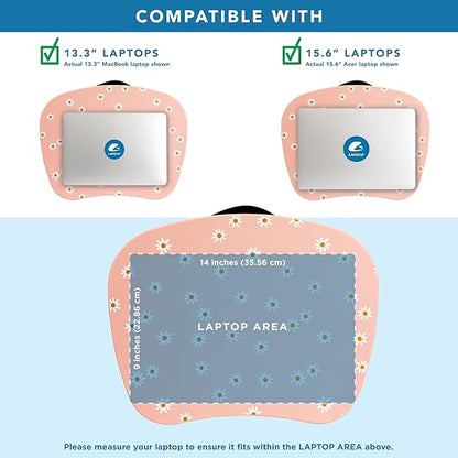 LAPGEAR MyStyle Lap Desk – Pink Daisy, Fits 15.6” Laptops | Dual-Bolster Microbead Cushion, Built-In Carry Handle, Ergonomic Curved Front Edge - Image 3
