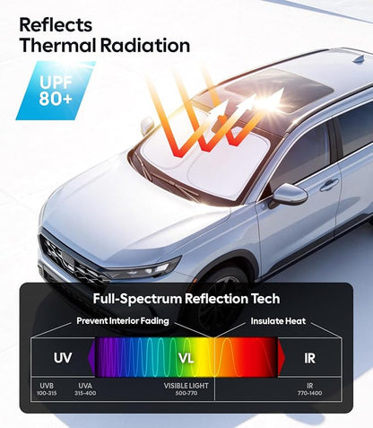 Wigoo for Honda CRV 2023-2026 Windshield Sunshade, 100% Sun Block | OEM Design, 100% Sun Block, Foldable Heat Insulation, with Storage Bag, Compatible with Honda CRV 2023-2026, Silver Coating - Image 3