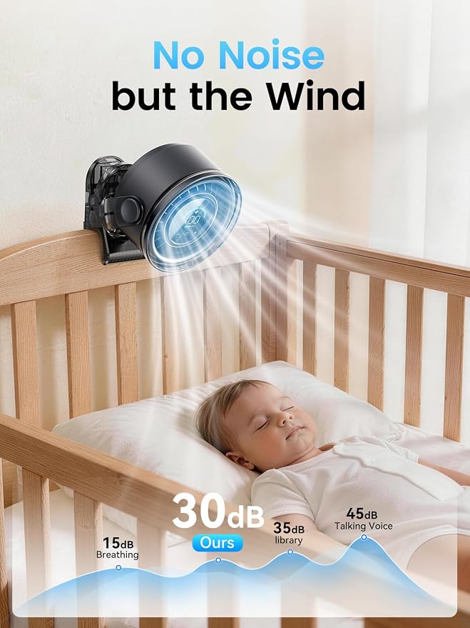 Clip on Fan, Rechargeable USB Fan with Sturdy Clamp, LED Display, 100 Speeds, 3000mAh Battery, 360° Rotation, 5.5 Inch Portable Fan for Stroller Bed Camping Treadmill Car Black - Image 5