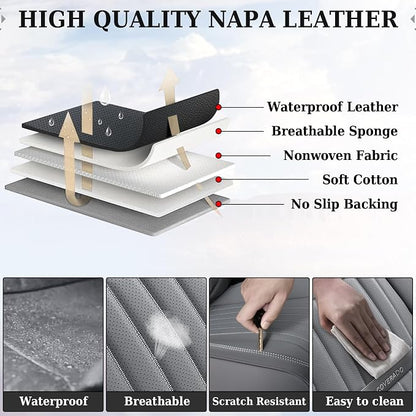 Coverado Car Seat Covers Full Set, Gray Car Seat Cover, Seat Covers for Cars, Waterproof Car Seat Protector, 5 Pieces Nappa Car Seat Cushion, Car Seat Covers Front Seats and Back Fit for Most Cars - Image 6