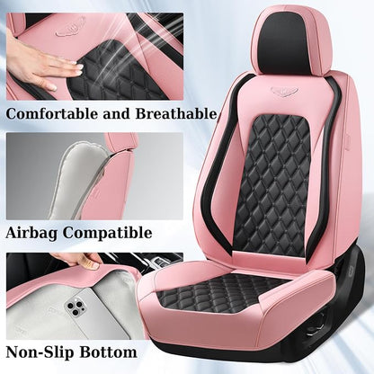 Coverado Universal Car Seat Covers Full Set, Stylish Waterproof Faux Leather Front & Rear Seat Protectors for Sedan SUV Truck, Luxury Fashion Interior – PinkBlack - Image 2