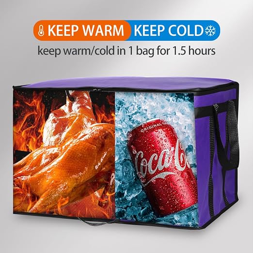 Bodaon 2-Pack Insulated Food Delivery Bag, XXX-Large Meal Grocery Tote Insulation Bag for Hot and Cold Food, Commercial Cooler/Thermal Shopping Bags, Large Capacity Reusable Warming Bag, Purple - Image 3