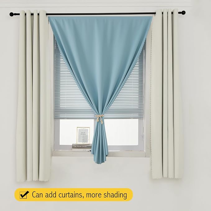 Self Adhesive Curtains, Black Out Shade for Window, Blackout Fabric Temporary Window Coverings Easy to Hang Curtains No Rod Needed, Use for Bedroom, Room, Kitchen, 35"W X 59"L, Lake Blue, 1 Panel - Image 9