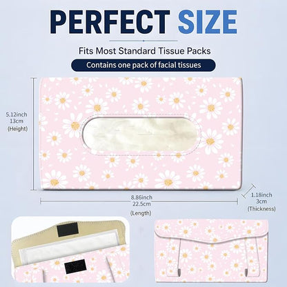 Car Tissue Holder, Cute Sun Visor Napkin Holder Backseat Tissue Case, PU Leather Tissue Box, Funny Car Accessories for Women Men Cute Pink Daisy - Image 4