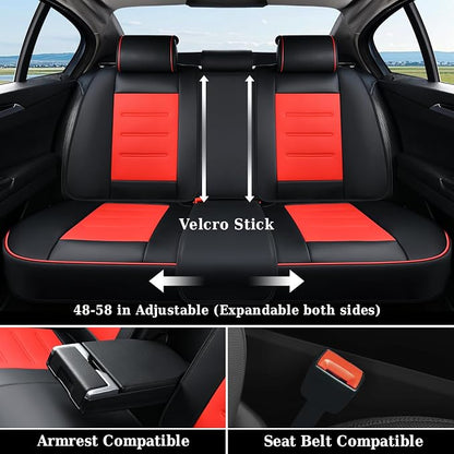 Coverado Car Seat Covers Full Set, Seat Covers for Cars, Car Seat Protector Waterproof, Leather Cushion, Universal Car Interior Covers Seat Protectors for Most Cars Black-Red - Image 4