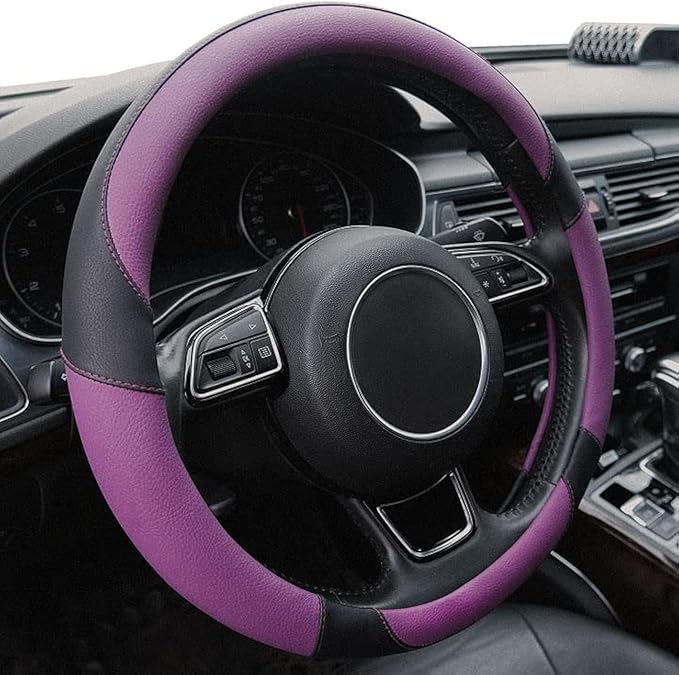 Purple Steering Wheel Covers Black Universal Microfiber Leather, Suitable for 14 1/2-15 inch Car Steering Wheel Cover, Breathable, Anti Slip- Purple by Xizopucy
