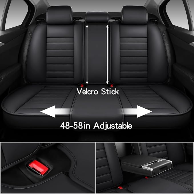 MINGBRON Black Car Seat Cover with Lumbar Support, Car Seat Protector Waterproof, Nappa Leather Car Seat Cushion, Car Seat Covers Front Seats and Back Fit for Most Cars - Image 3