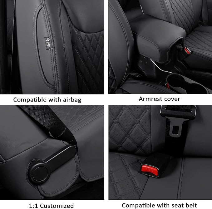 GIANT PANDA Wrangler JK Seat Covers Custom Fit for Jeep Wrangler,Premium Waterproof Faux Leather, 2013 2014 2015 2016 2017 JK 4 Door Full Set (Black) - Image 5
