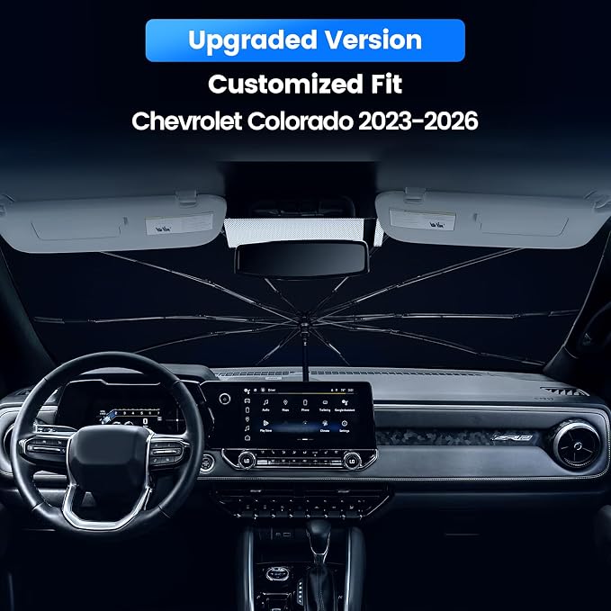 Windshield Sun Shade Umbrella Custom Fit Chevrolet Colorado 2023-2026 Foldable UV Protection Car Cover, Emergency Rain Shield & Dashboard Protector - Durable Auto Accessory - Image 2