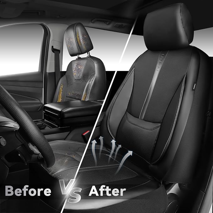 CAR PASS Nappa Leather Seat Covers Front, 3D Foam Support Water Resistant Faux PU Gray Leather Car Seat Covers 2 Pcs, Comfort & Universal Fit for Cars SUV Truck Most Vehicles (Black and Gray) - Image 5