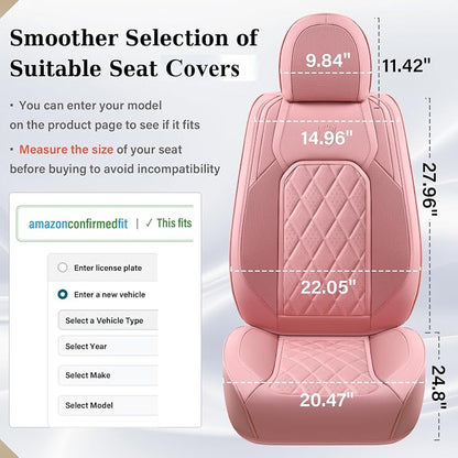 Coverado Car Seat Covers Full Set, Pink Leather Seat Covers for Cars, Universal Waterproof Car Seat Cover, Luxury Front and Back Car Seat Protector, Automotive Seat Covers Fit for Most Cars, Pink - Image 9
