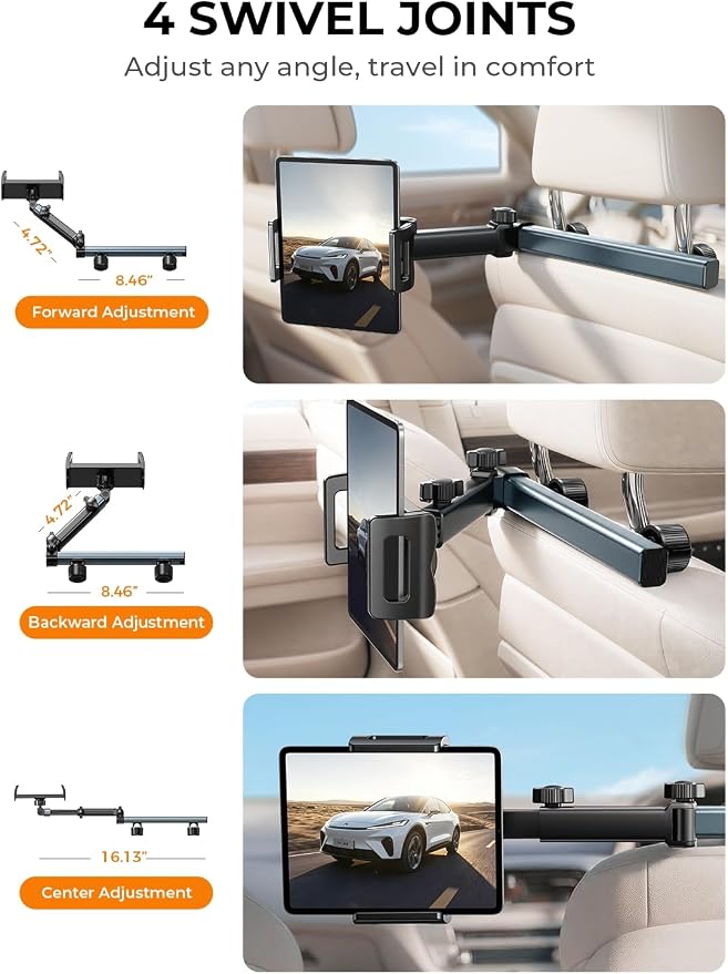 LISEN iPad Holder for Car Tablet Mount, Road Trip Essentials Kids Back Seat | Car Accessories for Women Interior Kit Organizer Back Seat, Toddler Travel Essential for Car Trip, iPad Car Mount Headrest - Image 2
