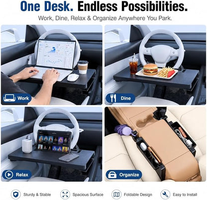 3-in-1 Car Steering Wheel Desk & Seat Gap Organizer, Foldable | Laptop Work Tray & Portable Eating Tray, Adjustable Vehicle Desk, For Writing, Dining, Road Trip, Office Work For Cars Suvs - Image 4