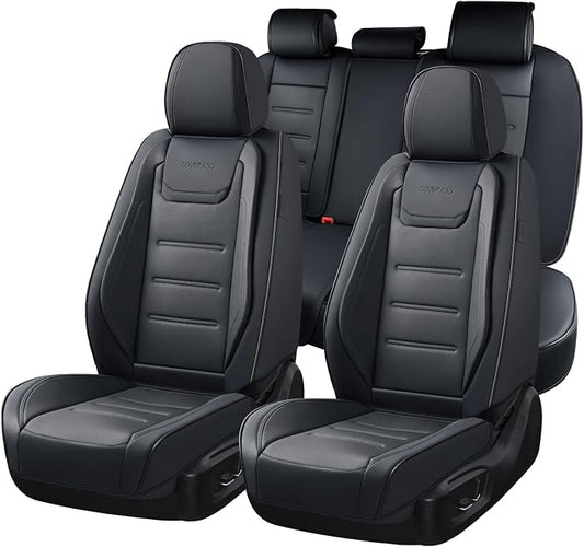 Coverado Car Seat Covers Full Set, Seat Covers for Cars, Car Seat Protector Waterproof, Leather Car Seat Cushion, Universal Interior Covers Seat Protectors for Most Cars Black by COVERADOAUTO
