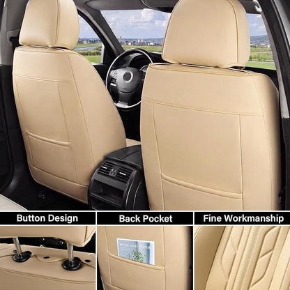 Coverado Car Seat Covers Full Set, Automotive Seat Covers Car Seat Protector Car Seat Cushion, Waterproof Leather Seat Covers for Cars, Universal Fit for Most Sedans SUV Pick-up Truck(Beige) - Image 2