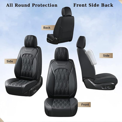 Coverado Car Seat Cover, Black Luxury Seat Cover for Cars, Premium Nappa Leather Seat Covers Full Set with Embossed Pattern, Waterproof Car Seat Protector Car Seat Cushions Universal Fit Most Vehicle - Image 9