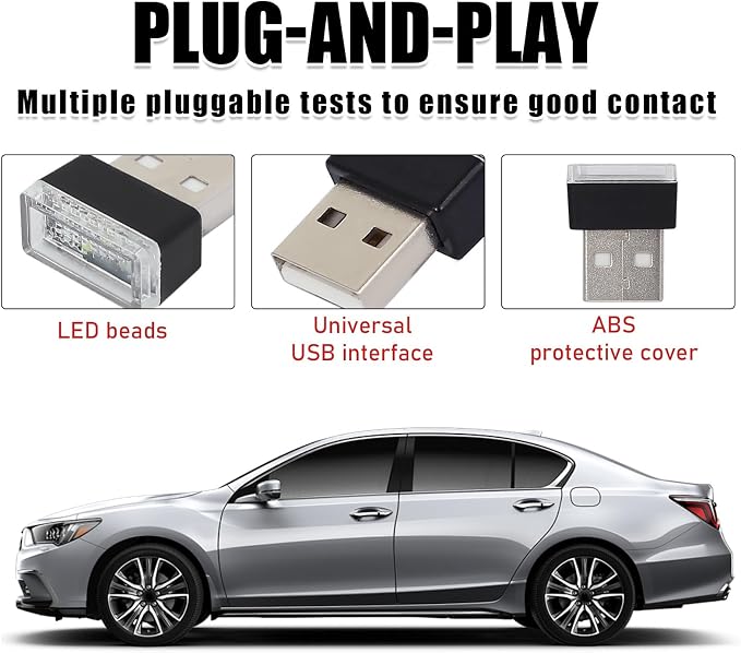 4 PCS USB LED Car Interior Atmosphere Lamp, Portable Mini LED Night Light, Plug-in USB Interface Trunk Ambient Lighting Kit, Universal Interior Car Accessories (White) - Image 4