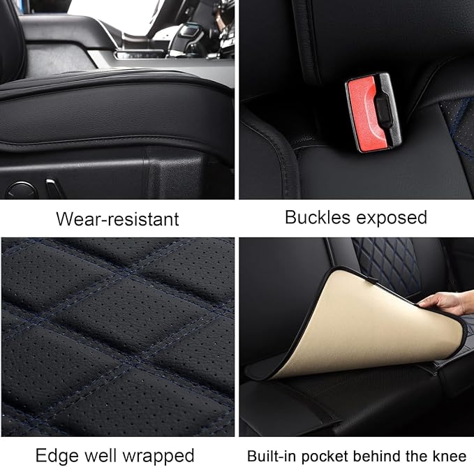 Seat Covers Full Set for 2009-2026 Dodge Ram 1500/2500/3500,Blue | Leather Ram Seat Cover,Waterproof Truck Seat Covers,Blue Seat Cover,Heavy Duty Seat Covers With Split Curved Bench 40/60 - Image 6
