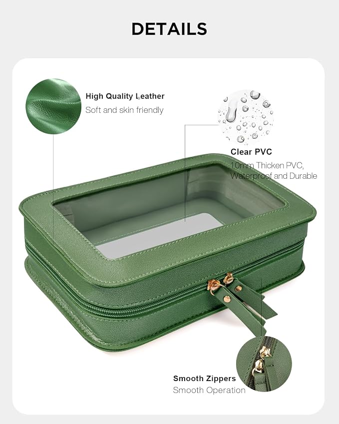 Clear Makeup Bags, TSA Approved Toiletry Bag with Zipper, Travel Makeup Organizer Fit Carry-on Travel Essentials,Small Cosmetic Bags Pouch for Women Men (Clear-Vintage Green) - Image 8