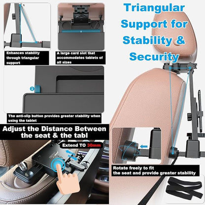 Car Back Seat Tray Table - Stable Foldable Auto Backseat Food Trays Desk for Rear Passenger Road Trip Eating & Work, Multifunctional Adjustable Travel Tray with Phone Drink Holder for Laptop iPad - Image 2