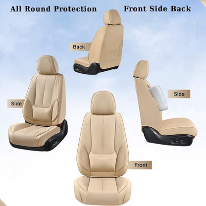 Coverado Car Seat Covers Full Set, Car Seat Protector Waterproof, Nappa Leather Car Seat Cushion, Beige Seat Covers for Cars, Front Seats and Back Universal Fit for Most Cars - Image 5