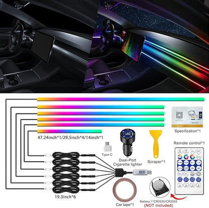 Dreamcolor Acrylic Interior Car LED Strip Light with USB/Type C/4-Port Cigarette Lighter, RGB 6 in 1 with 179.24 inches 650 LEDs Ambient Lighting Kits, Sound Active Function Neon Led Strips for Car - Image 2