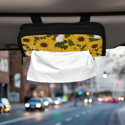 Car Tissue Holder Car Napkin Holder Car Tissue Box Dispenser Storage Case Sun Visor Mask Holder with Adjustable Straps Reusable Refillable Autumn Sunflower and Cute Rabbit - Image 5