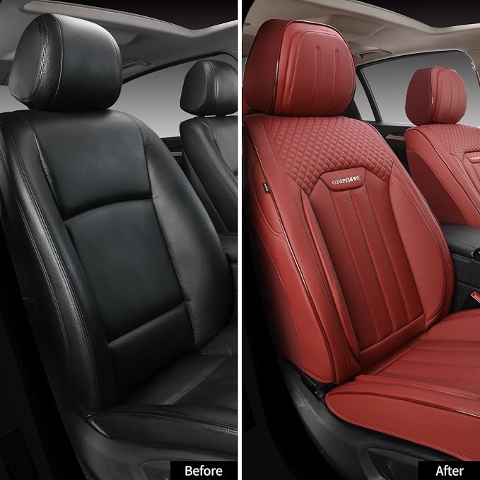 Red Seat Covers for Cars, 2Pcs Universal Leather Car Seat Covers Front Seats, Full Coverage Automotive Seat Covers for Most Sedans Trucks SUVs, Waterproof Breathable Car Seat Cover - Image 7